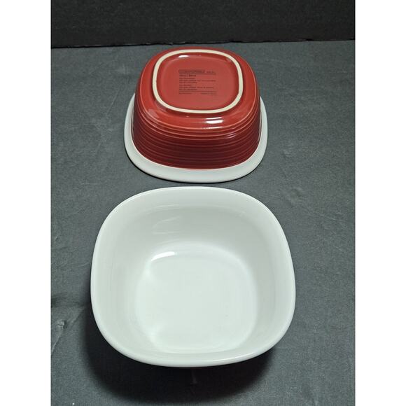 Corning Ware Etch Brick Red Stoneware Casserole Square 20 oz & 7 oz Four Dishes - Picture 10 of 16